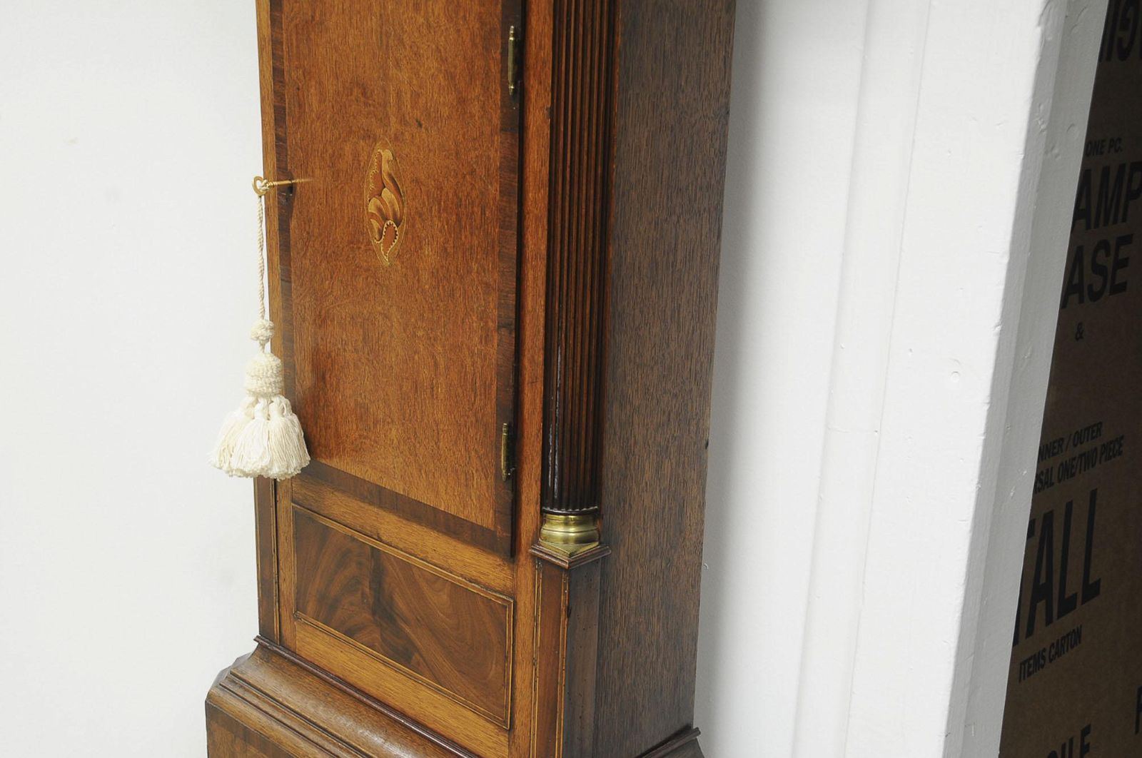 TK1-107: LATE 18TH CENTURY ENGLISH GEORGE III MAHOGANY & OAK TALL CASE CLOCK