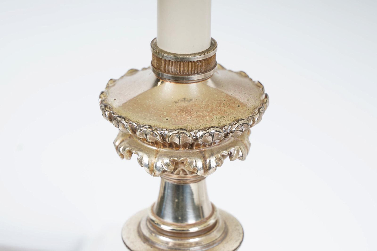 AL2-008: PAIR OF LATE 19TH C SILVERPLATE CANDLESTICKS CONVERTED TO LAMPS