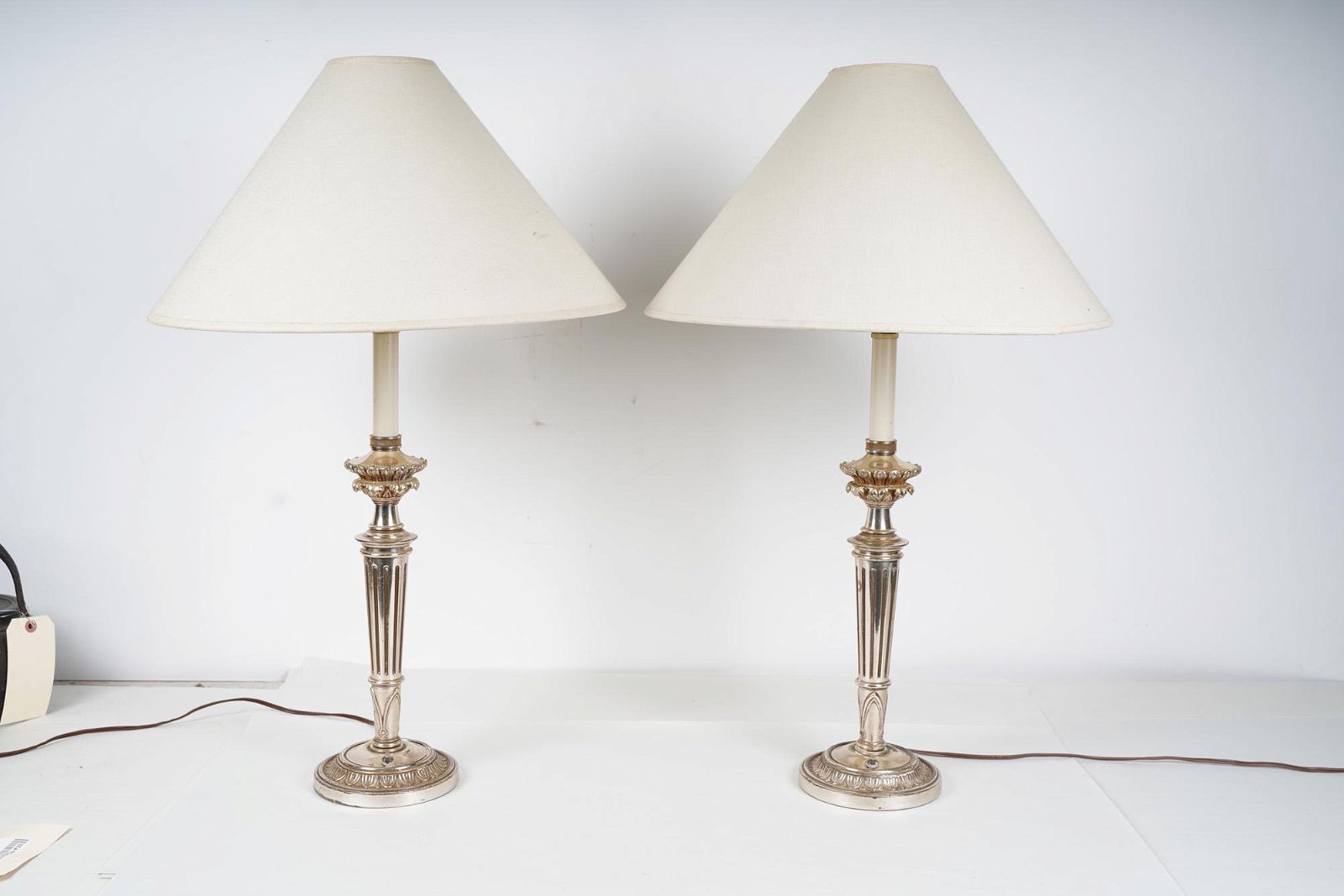 AL2-008: PAIR OF LATE 19TH C SILVERPLATE CANDLESTICKS CONVERTED TO LAMPS