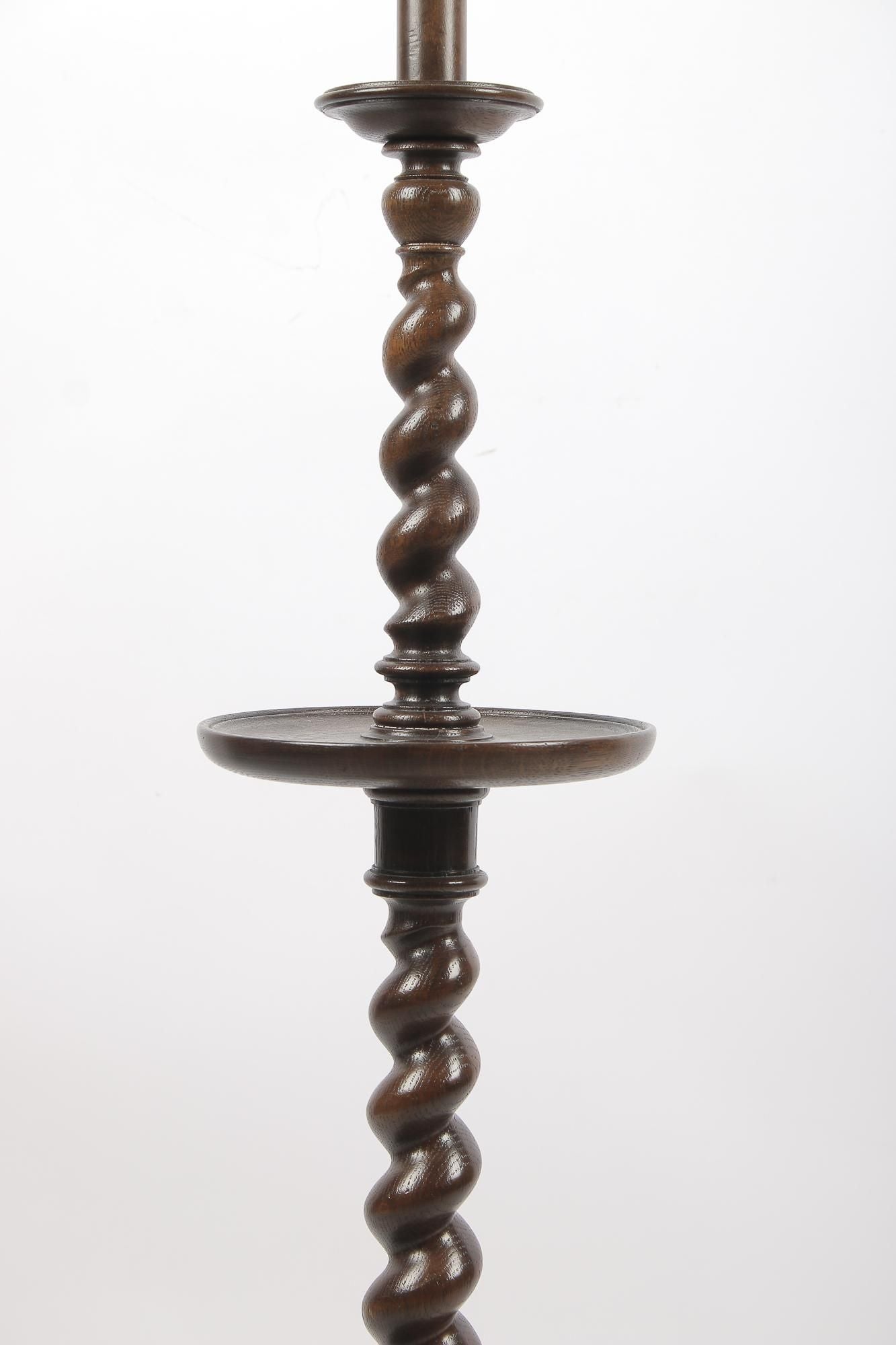 AL2-020: Early 19th C Barley Twist Carved Oak Floor Lamp