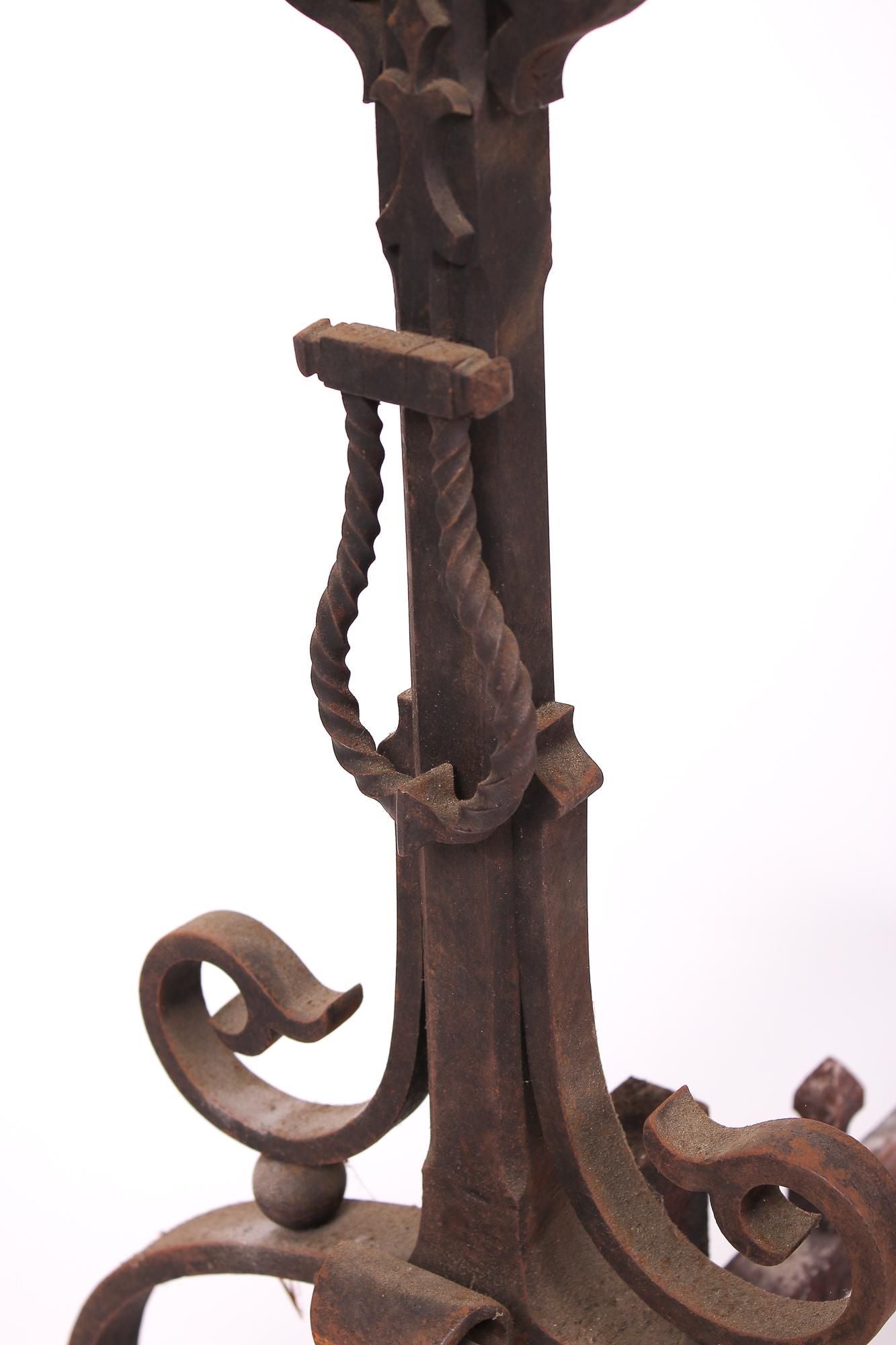 AA3-140: PAIR OF MID 19TH C WROUGHT IRON ANDIRONS