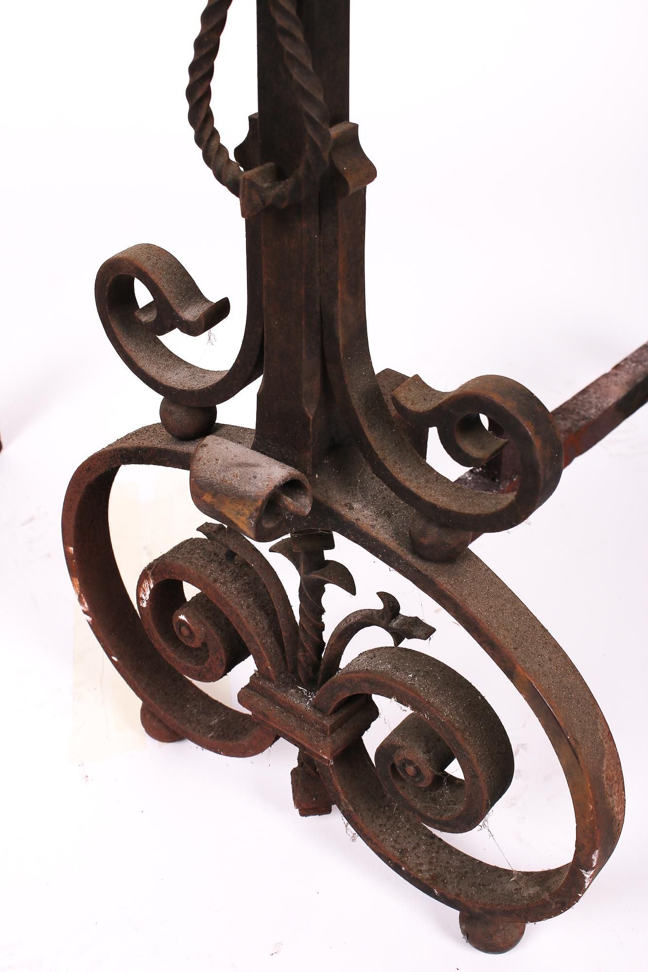 AA3-140: PAIR OF MID 19TH C WROUGHT IRON ANDIRONS