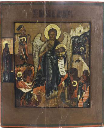 Russian School - Winged John The Baptist - Oil On Board Painting | Work of Man