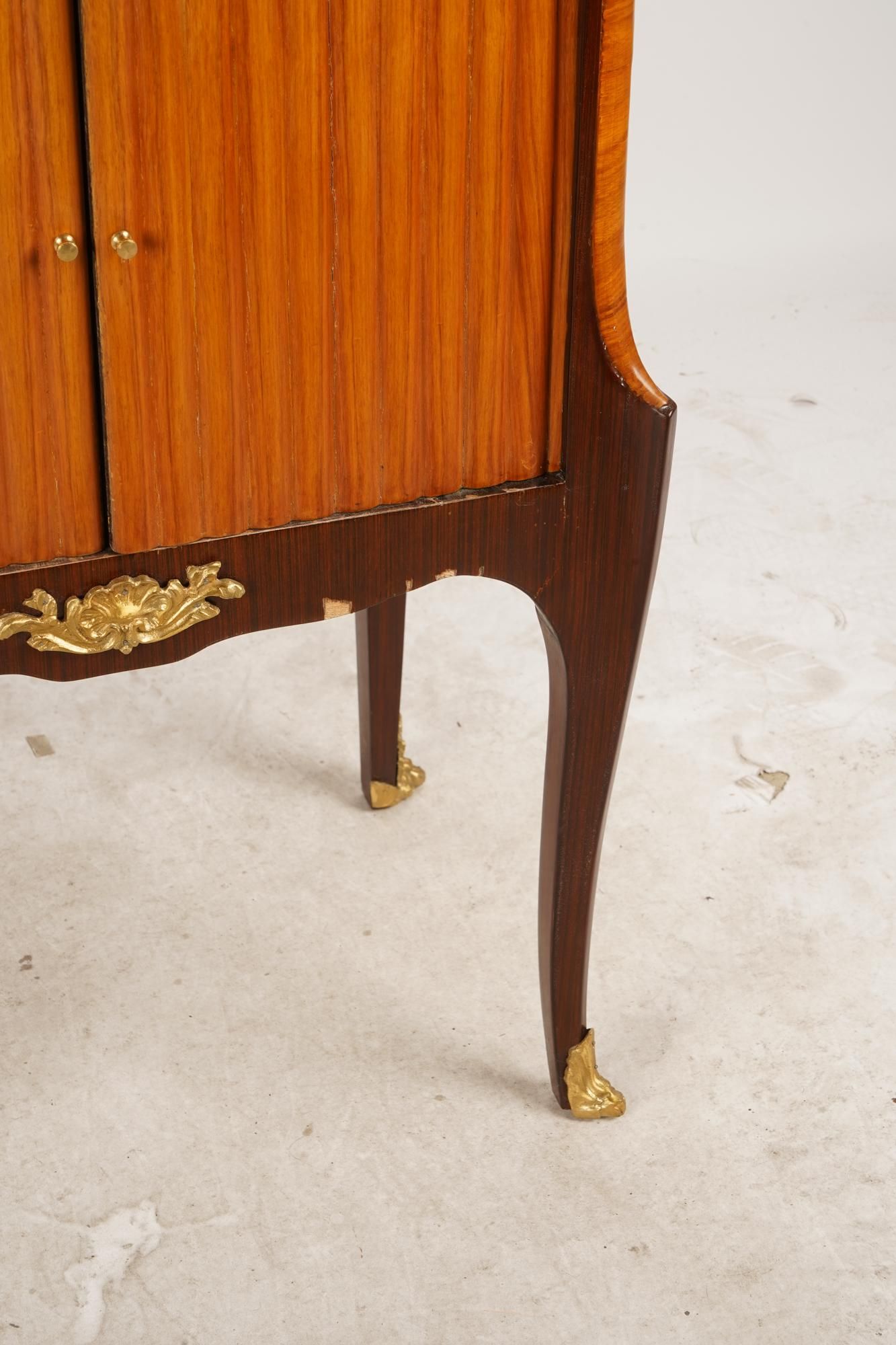 AF4-010: Antique Pair French Louis XV / XVI Transitional Style Chests w/ Inlay Marquetry c.1920