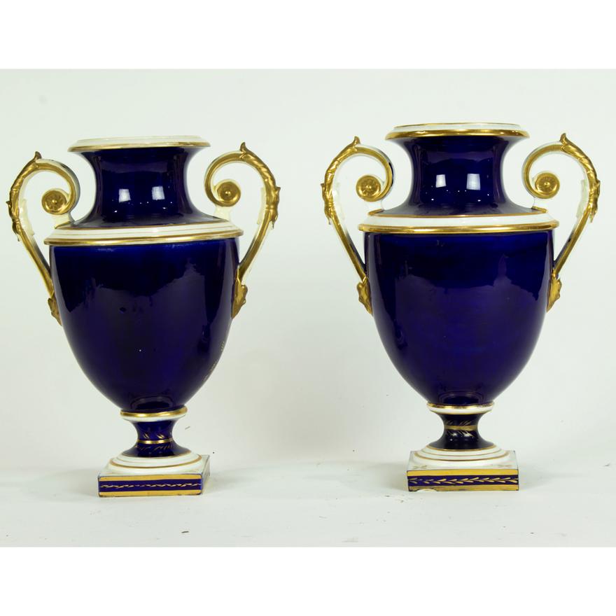 DA5-004: PAIR MID 19TH CENTURY DERBY PORCELAIN TOPOGRAPHICAL URNS