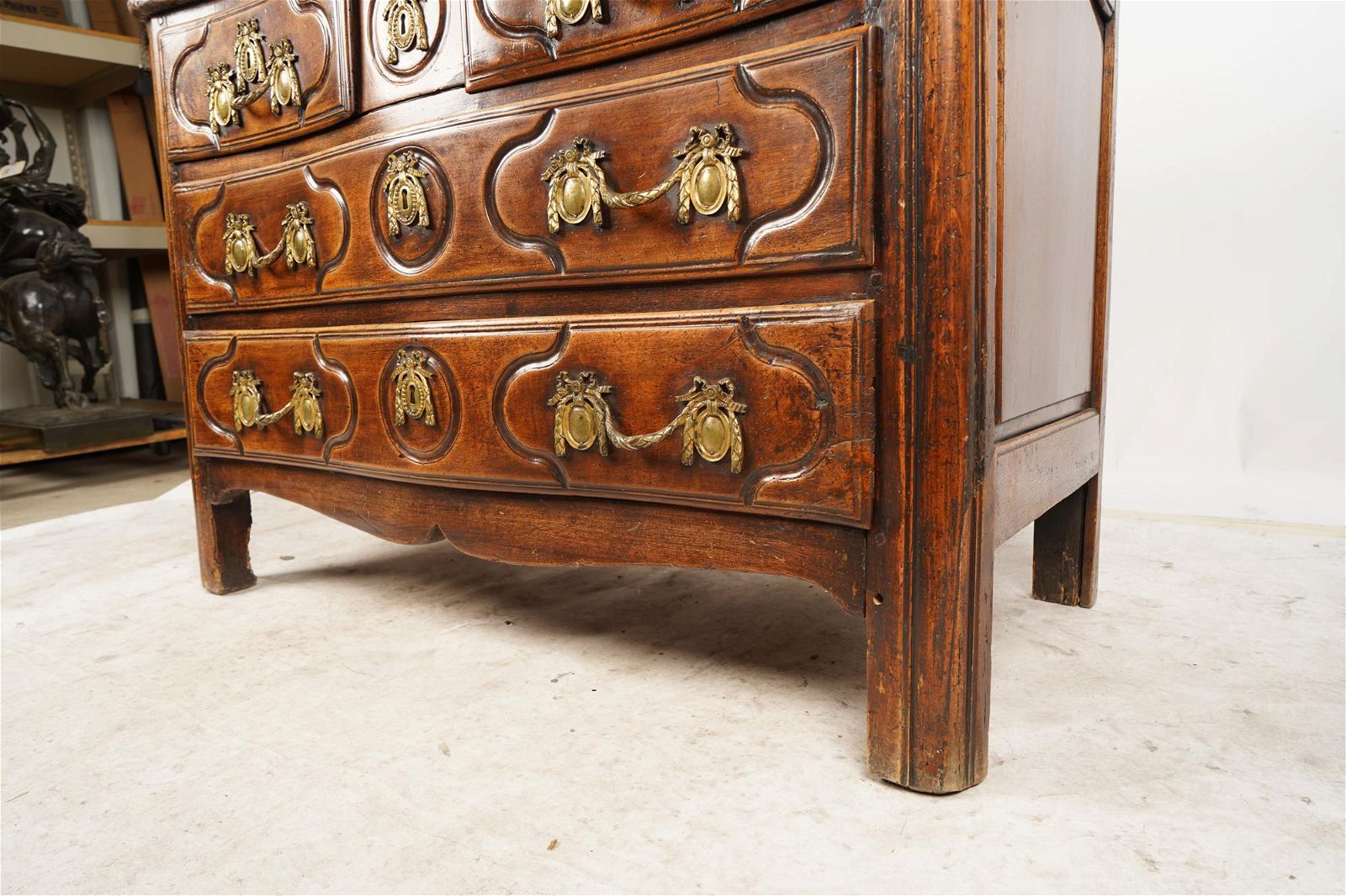 AF4-012: ANTIQUE LATE 18TH CENTURY FRENCH LOUIS XIV STYLE WALNUT MARBLE TOP CHEST OF DRAWERS