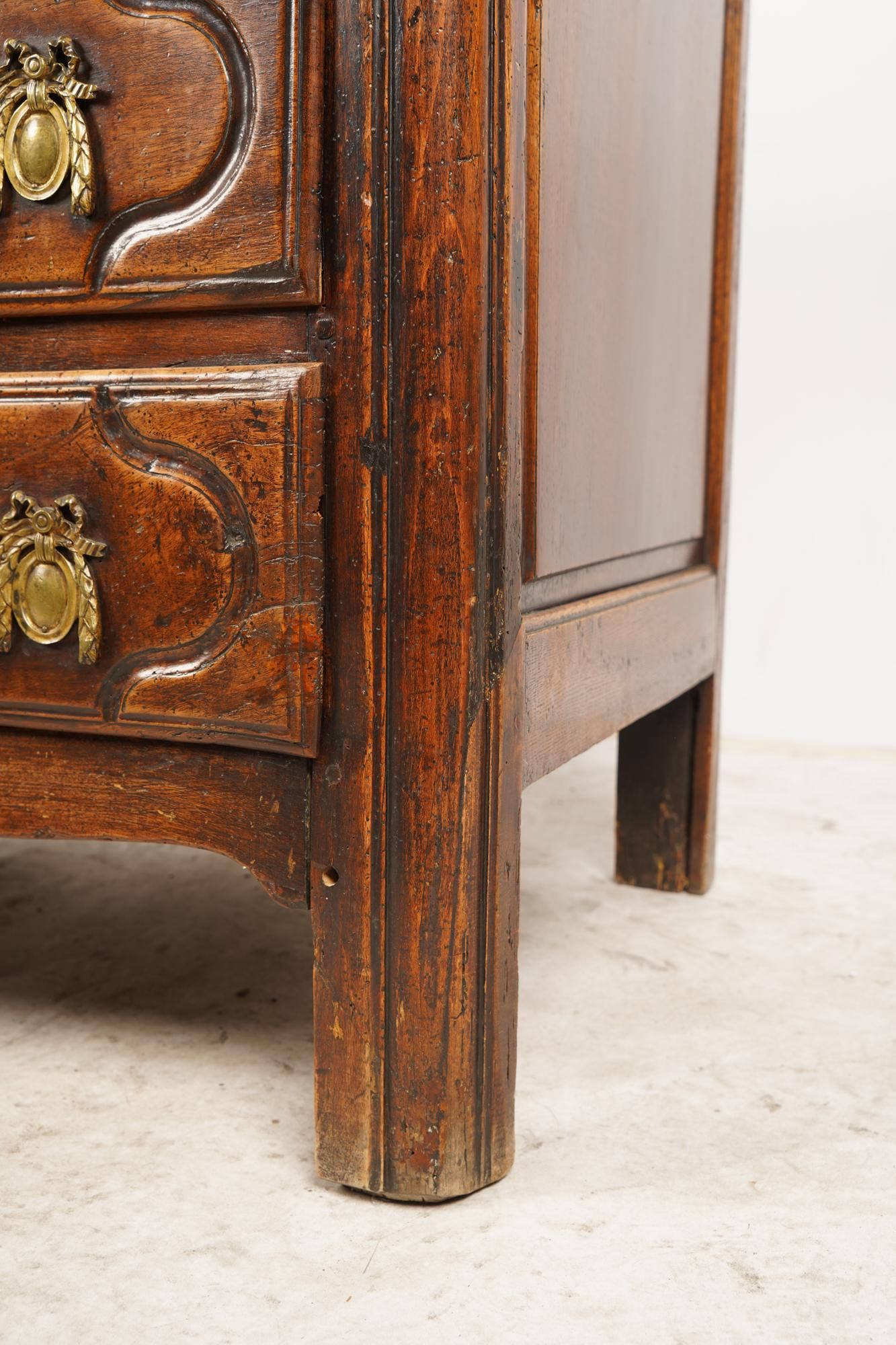 AF4-012: ANTIQUE LATE 18TH CENTURY FRENCH LOUIS XIV STYLE WALNUT MARBLE TOP CHEST OF DRAWERS