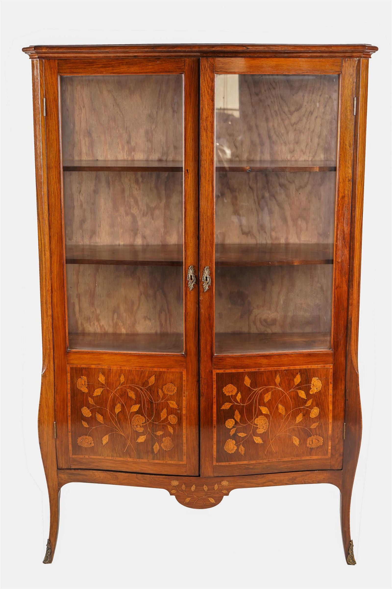 AF3-010: ANTIQUE LATE 19TH CENTURY FRENCH LOUIS XV STYLE MARQUETRY INLAID VITRINE