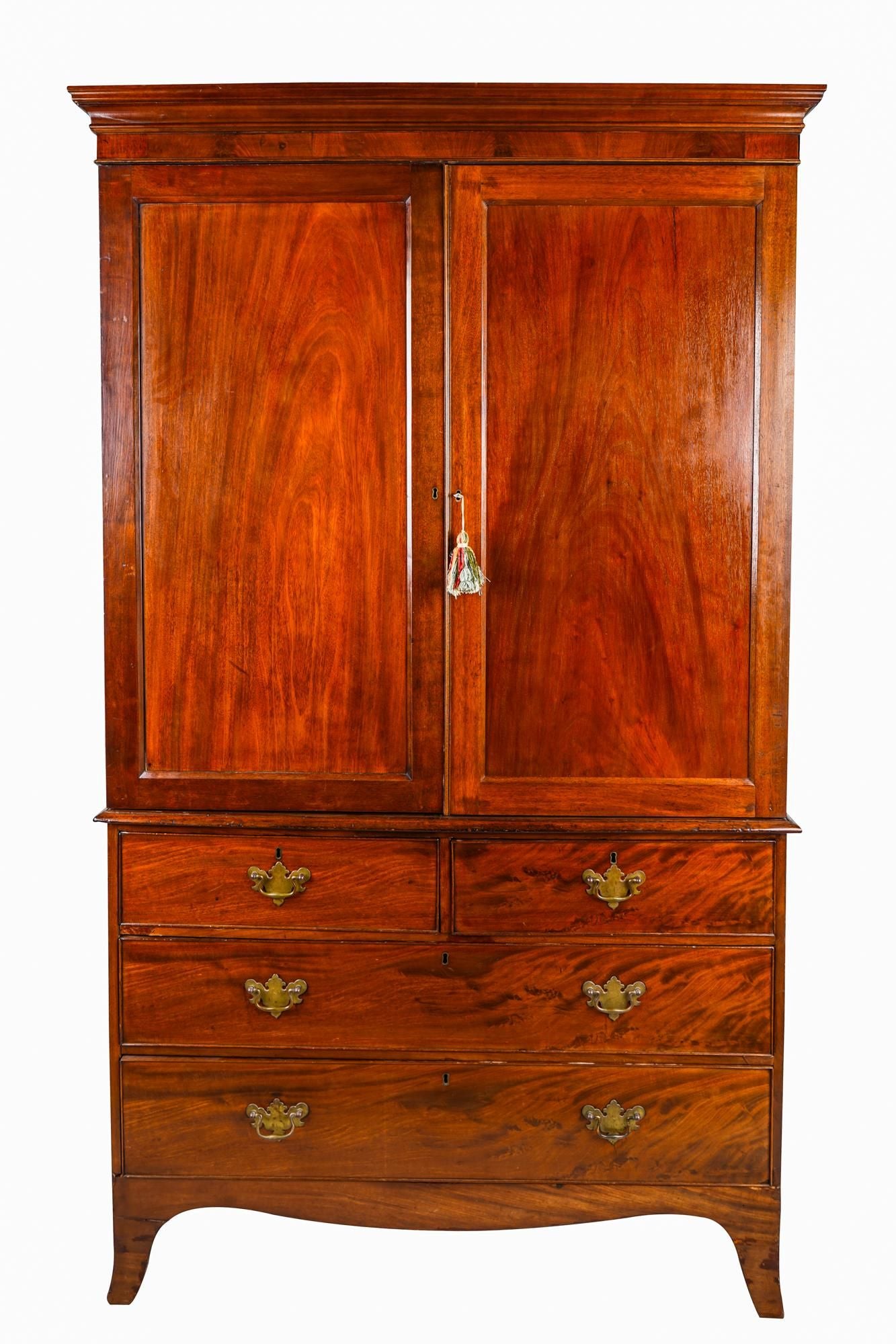 AF4-016: ANTIQUE EARLY 19TH CENTURY ENGLISH HEPPLEWHITE STYLE MAHOGANY LINEN PRESS