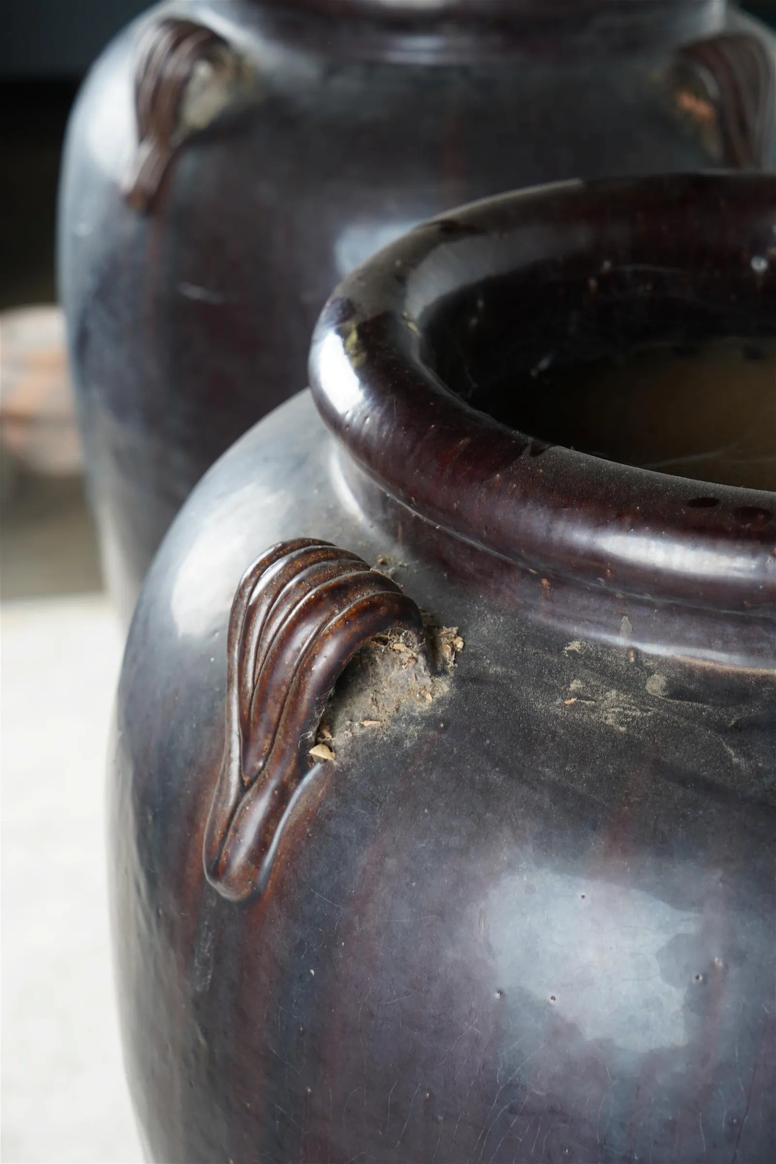 AA4-003: Pair of Antique Large Asian Terra Cotta Water Vessels