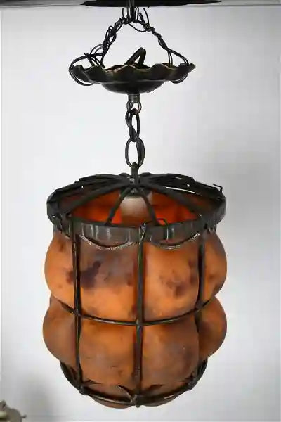 AL1-031: Daum Nancy & Louis Majorelle - Early 20th Century Hand Forged Iron Chandelier with Blown Mottled Glass