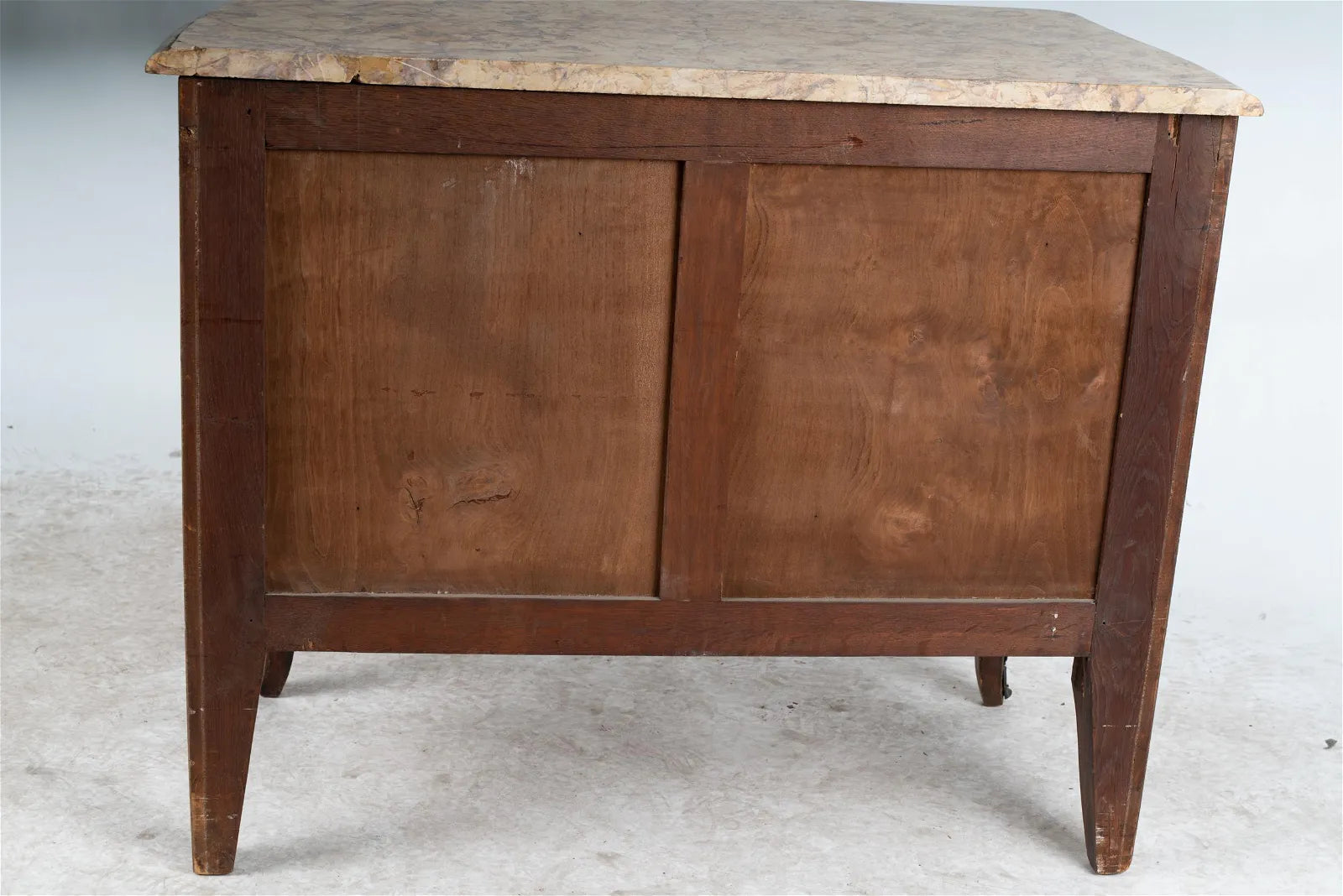 AF4-021: ANTIQUE LATE 19TH CENTURY LOUIS XV TRANSITIONAL STYLE FRENCH KINGWOOD MARQUETRY MARBLE TOP  CHEST OF DRAWERS