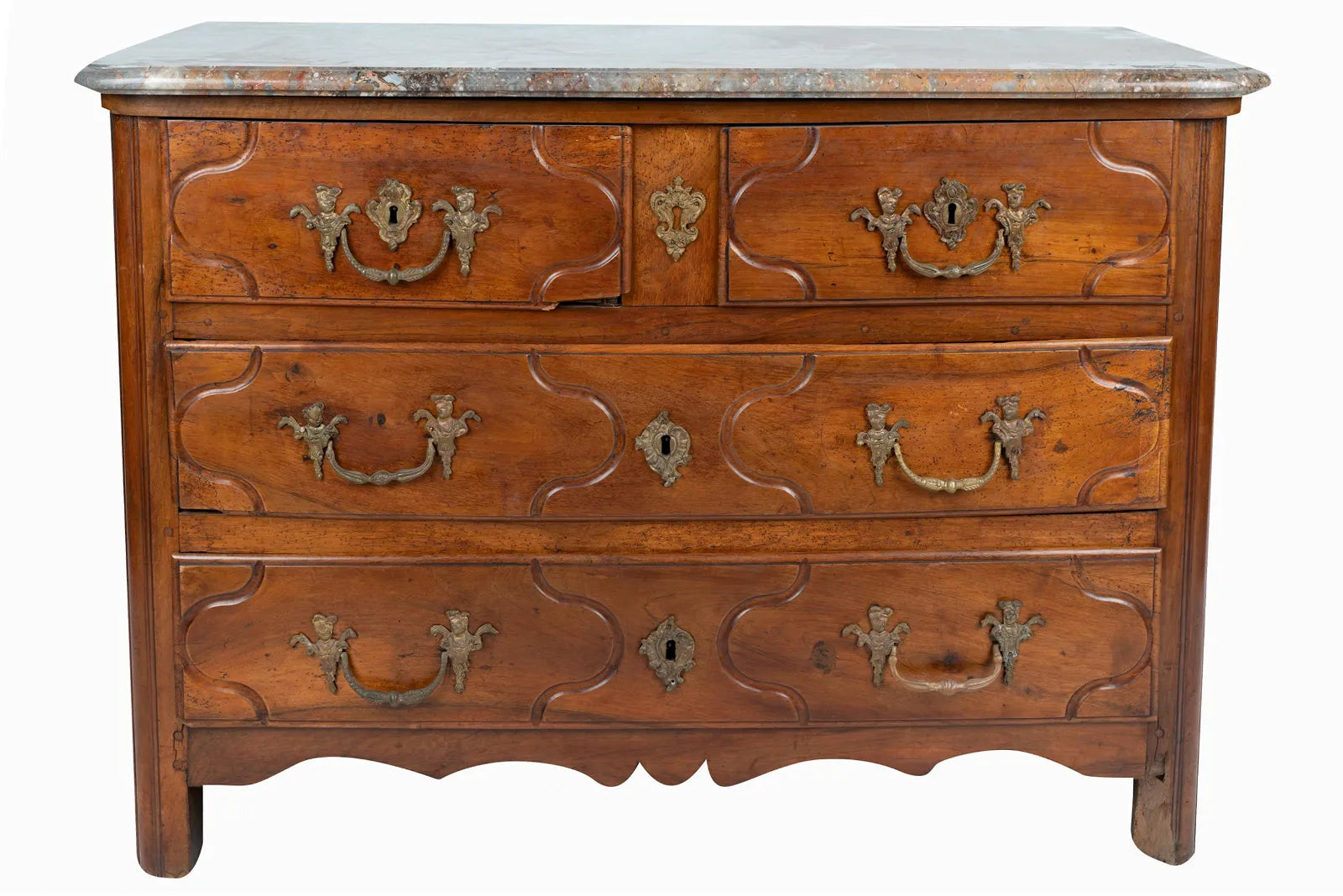 AF4-020: ANTIQUE LATE 18TH CENTURY LOUIS XIV STYLE FRENCH WALNUT CHEST OF DRAWERS