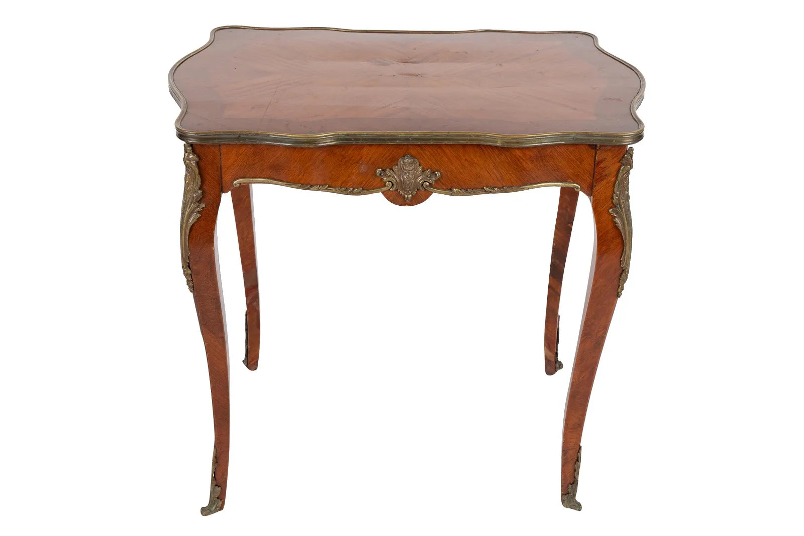AF1-025:  ANTIQUE LATE 19TH CENTURY LOUIS XV  STYLE FRENCH KINGWOOD MARQUETRY SALON TABLE