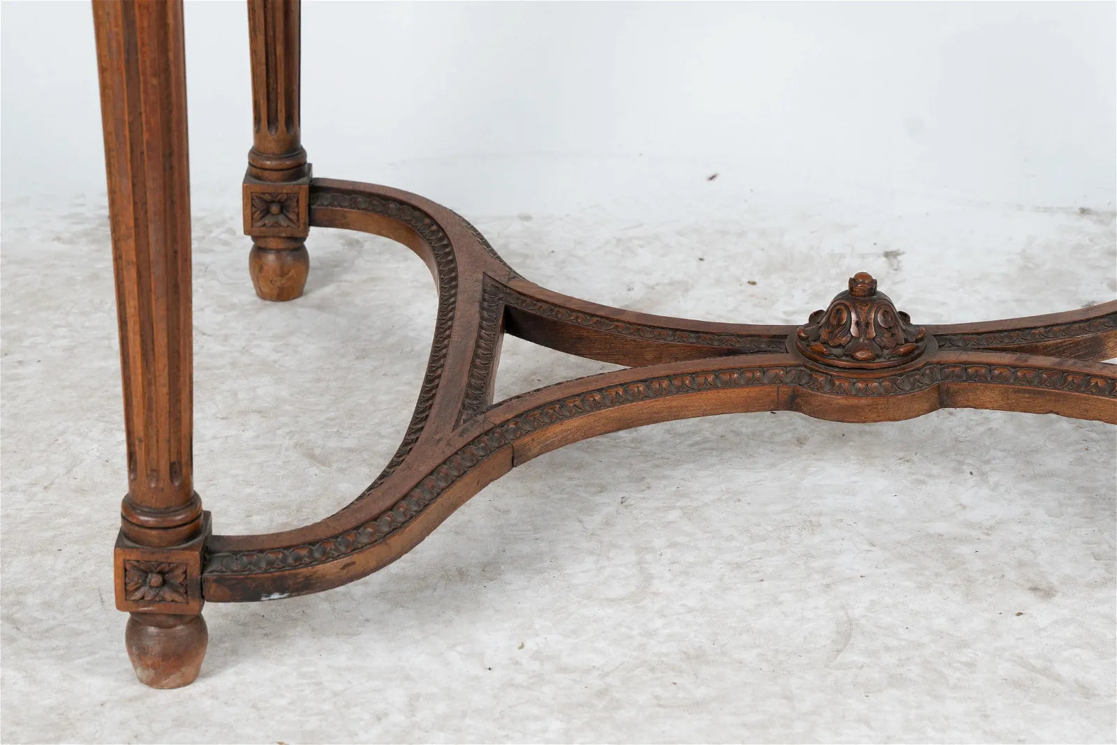 AF1-024:  ANTIQUE LATE 19TH CENTURY LOUIS XVI  STYLE FRENCH WALNUT MARBLE-INSET SALON TABLE