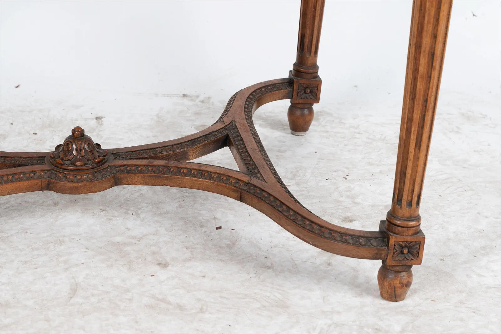 AF1-024:  ANTIQUE LATE 19TH CENTURY LOUIS XVI  STYLE FRENCH WALNUT MARBLE-INSET SALON TABLE