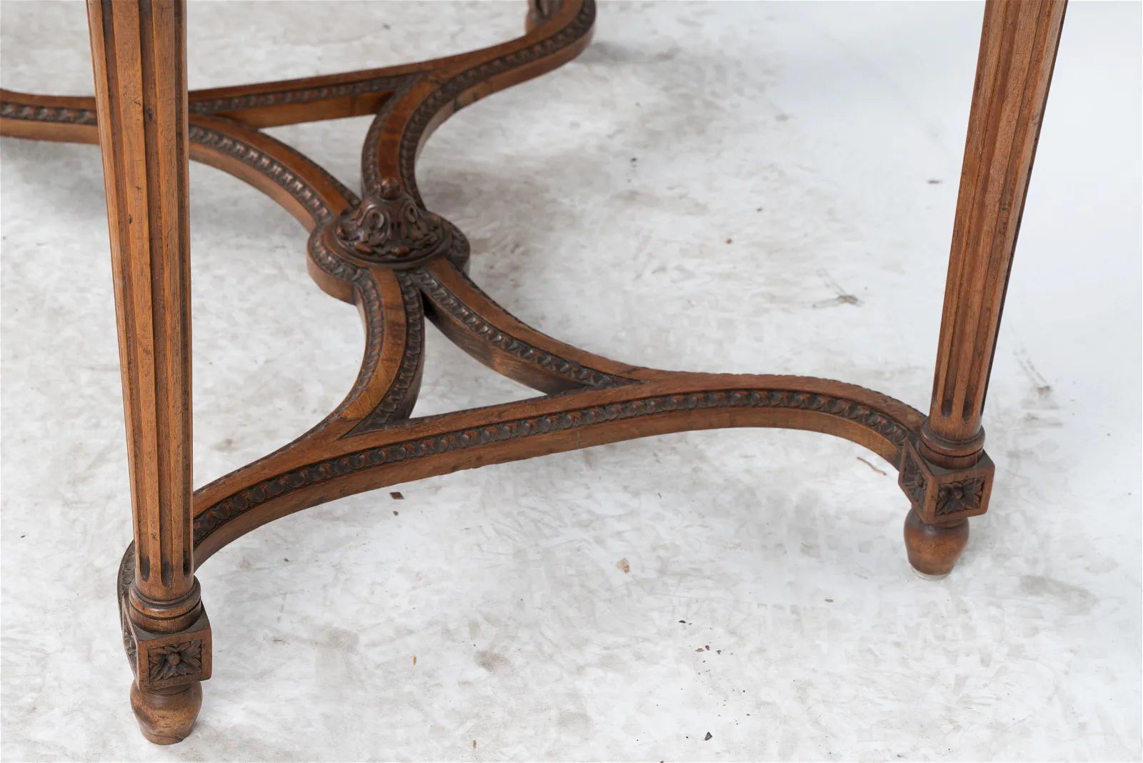 AF1-024:  ANTIQUE LATE 19TH CENTURY LOUIS XVI  STYLE FRENCH WALNUT MARBLE-INSET SALON TABLE