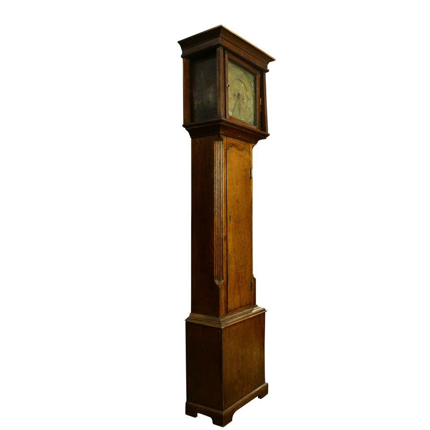 TK1-102: LATE 18TH CENTURY ENGLISH GEORGE III OAK TALL CASE CLOCK CIRCA 1780