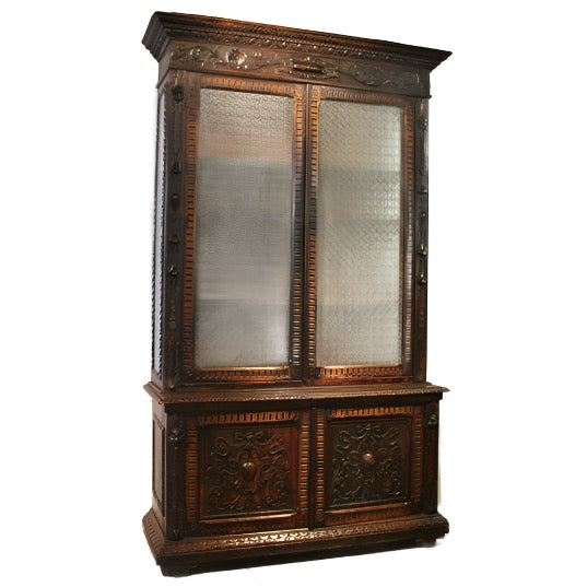 Antique Spanish Colonial Revival Glass Door Cabinet | Work of Man
