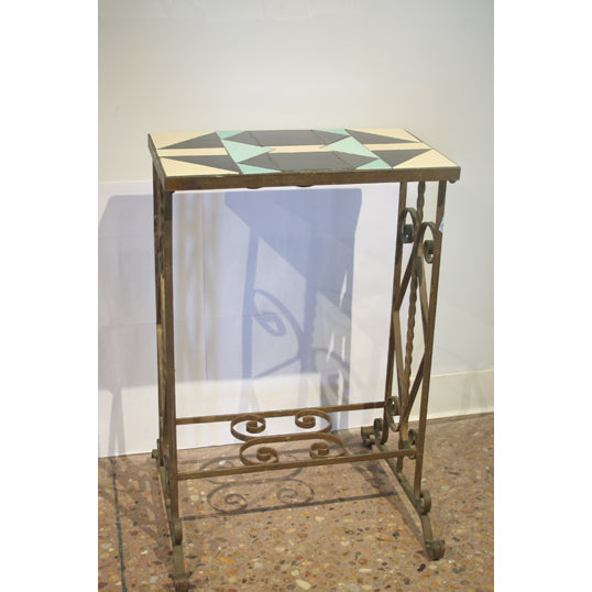 Antique Art Deco Tile Top Iron Table | Work of Man