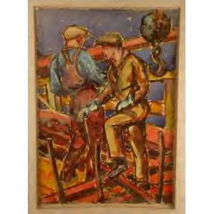 William F. Beekman - Construction Workers - Watercolor Painting | Work of Man