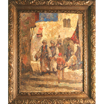 European School - Arabian Street Scene - Oil on Canvas Painting | Work of Man