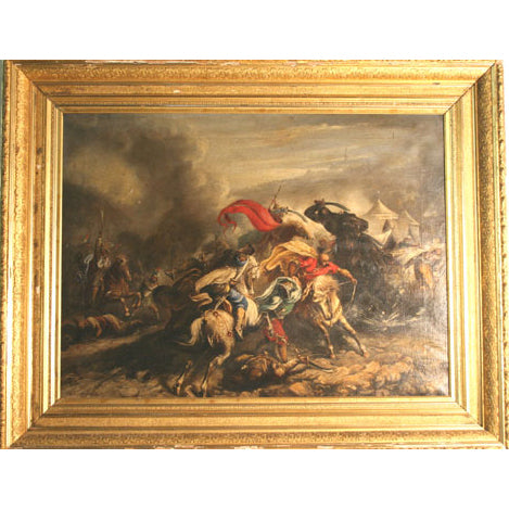 Isaac Geibet - North African Battle Scene - Oil on Canvas Painting | Work of Man