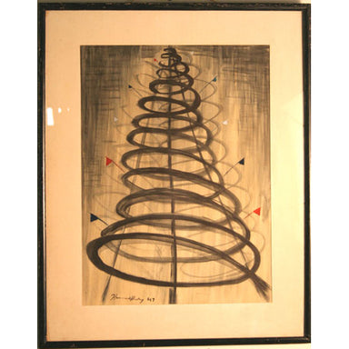 American School - Modernist Spiral Whimsy - Gouache on Paper Painting | Work of Man