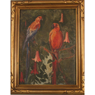 American School - Parrots - Oil on Canvas Painting | Work of Man