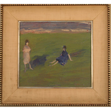 John Thomas - "Figures in Green Field" - Oil on Canvas Painting | Work of Man