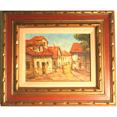 Latin School - Village Scene - Oil on Canvas Painting | Work of Man