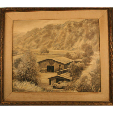 American School - Arroyo Seco Horse Barn - Oil on Canvas Painting | Work of Man