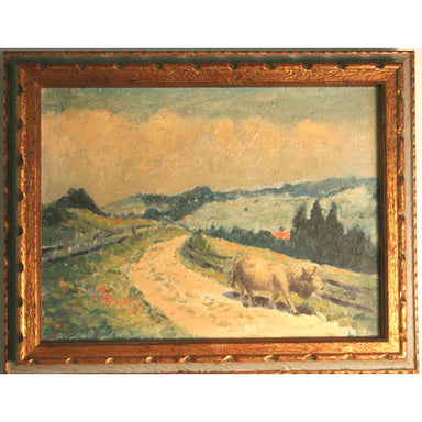 Latin School - Oxen on a Path - Oil on Canvas Painting | Work of Man