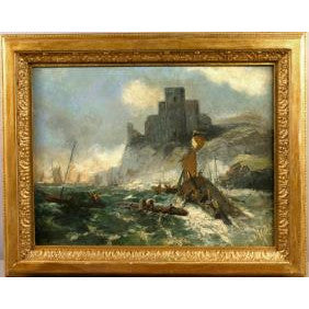 English School - Ships in Stormy Waters  - Oil on Canvas Painting | Work of Man