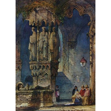 Samuel Prout - Cathedral Interior with Figures - Gouache & Watercolor on Card Painting | Work of Man