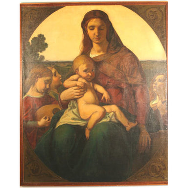 European School - The Madonna & Child with Adoring Angels - Oil on Canvas Painting | Work of Man