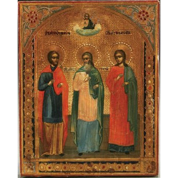 Russian School -Saints Samon, Guriy and Aviv - Oil on Board Painting | Work of Man