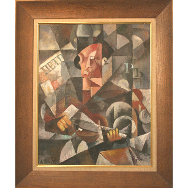 European School - Man with Hat and Guitar - Oil on Canvas Painting | Work of Man