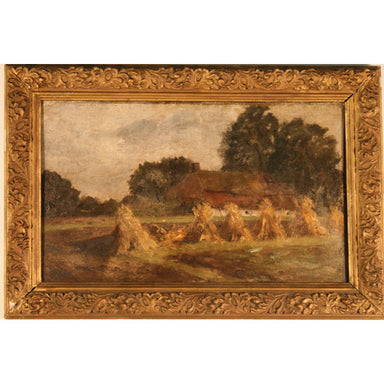 European School - Haystacks - Oil on Board Painting | Work of Man