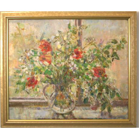Tatyana Petrova - Still Life of Flowers on a Window Sill - Oil on Canvas Painting | Work of Man
