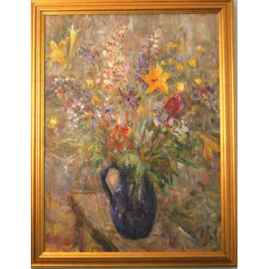 Tatyana Petrova - Still Life With  Flowers in a Pitcher - Oil on Canvas Painting | Work of Man