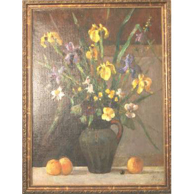 Tatyana Petrova -Still Life w/ Flowers & Oranges - Oil on Canvas Painting | Work of Man