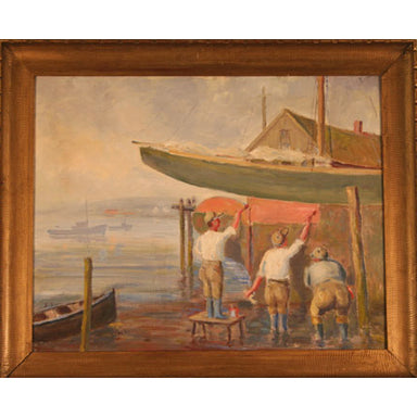 American School - Dockworkers - Oil on Canvas Painting | Work of Man