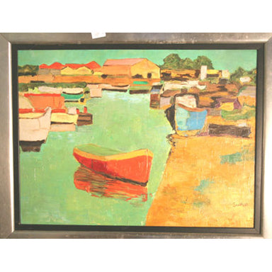 Susan Donath - Boats in Harbor - Oil on Canvas Painting | Work of Man
