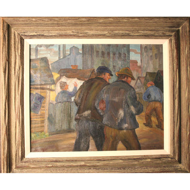 American School - WPA Street Scene - Oil on Canvas Painting | Work of Man