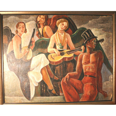 French School - Art Deco Minstrels - Oil on Canvas Painting | Work of Man