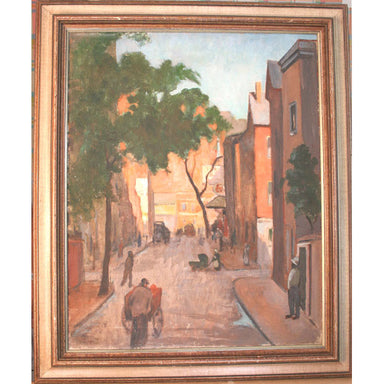 European School - Street Scene- Oil on Canvas Painting | Work of Man