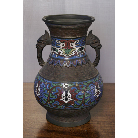 DA7-140: Antique Chinese Chempleve Bronze & Enamel Vase