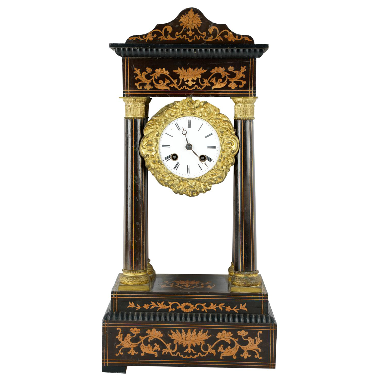 TK2-101: 19TH CENTURY FRENCH MARQUETRY-INLAID MANTEL CLOCK