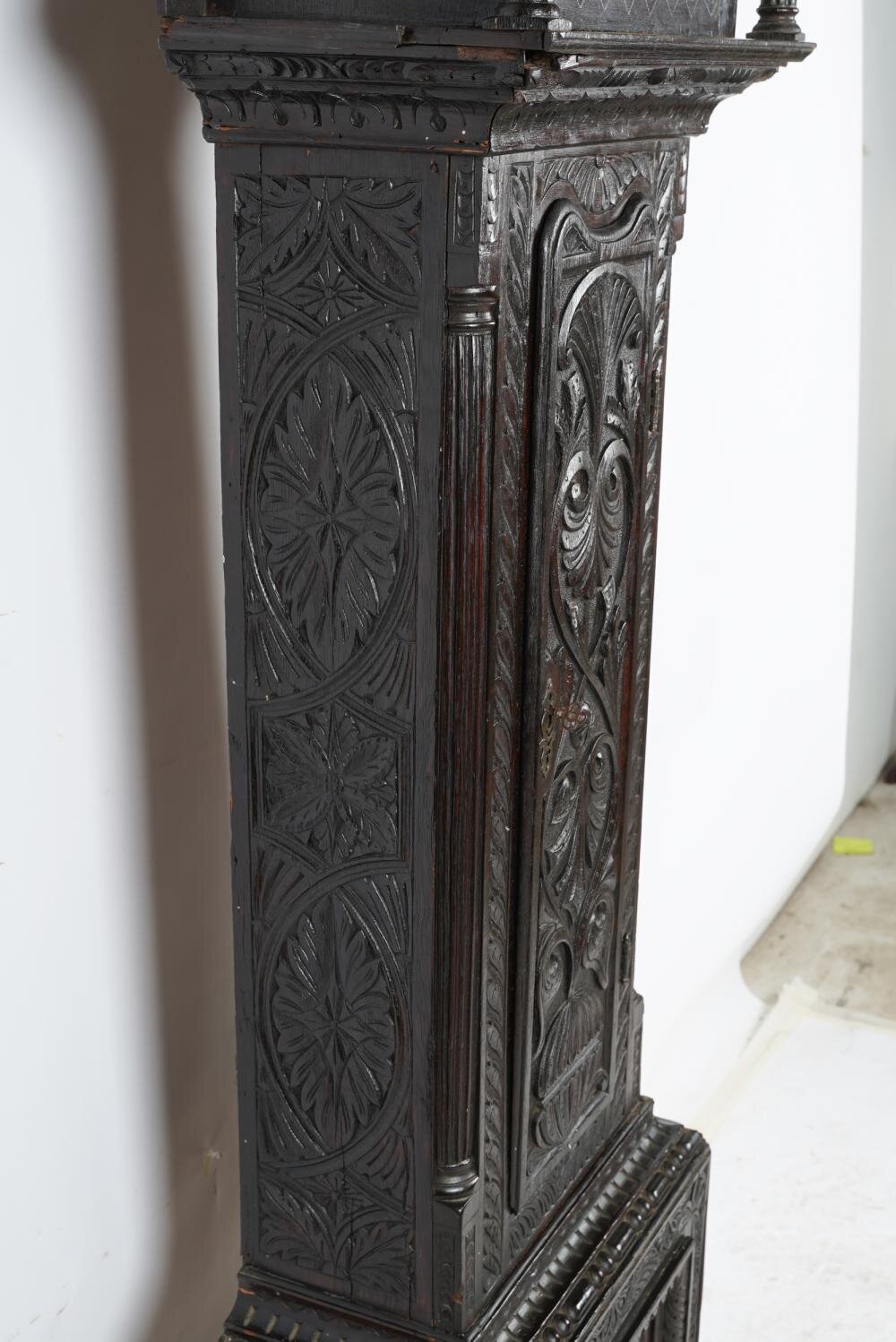 TK1-100: 17TH CENTURY ENGLISH JACOBEAN STYLE OAK TALL CASE CLOCK